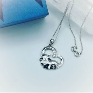 Raccoon In Heart Sterling Silver CZ Necklace